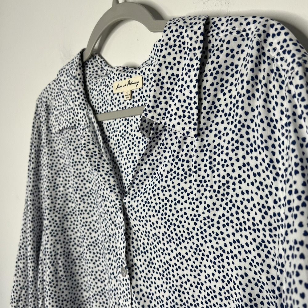Jane And Delancey Shirt Womens 1X White Heart Print Rayon Button Front Tunic - Picture 10 of 14